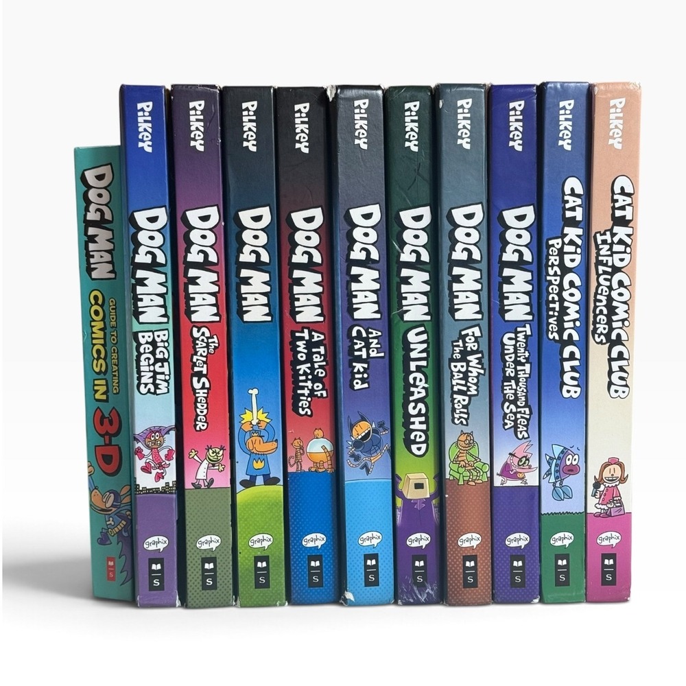 Dav Pilkey Dog Man & Cat Kid Comic Club 11 Book Hardcover Graphic Novel Lot
